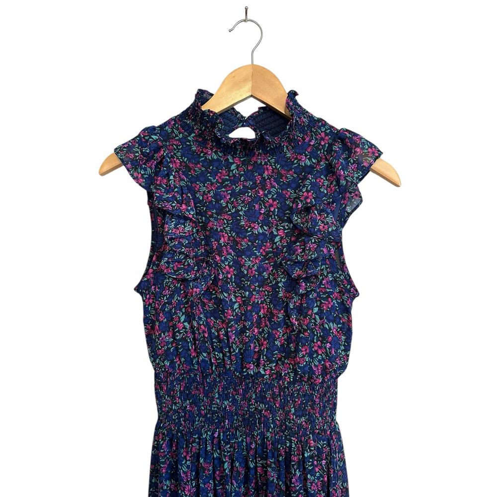 Lulus Evalina Navy Blue Floral Print Mock Neck Sleeveless Ruffle Midi Dress XS - Picture 7 of 16